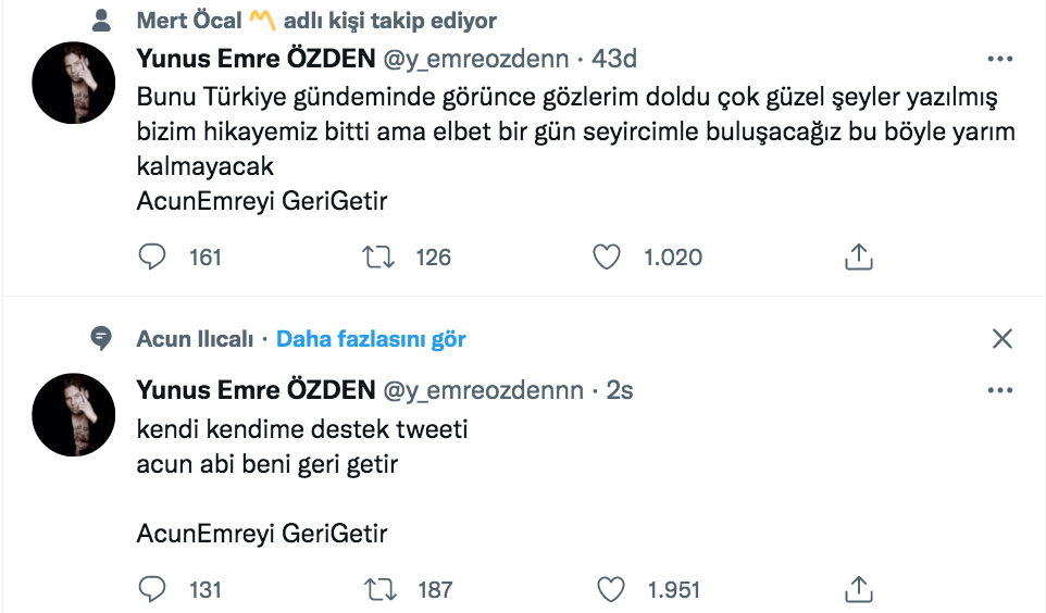 yunus emre ozden acun ilicali ya seslendi